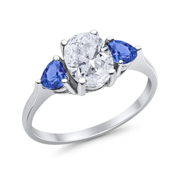 Fashion Promise Ring Oval Simulated Tanzanite CZ 925 Sterling Silver